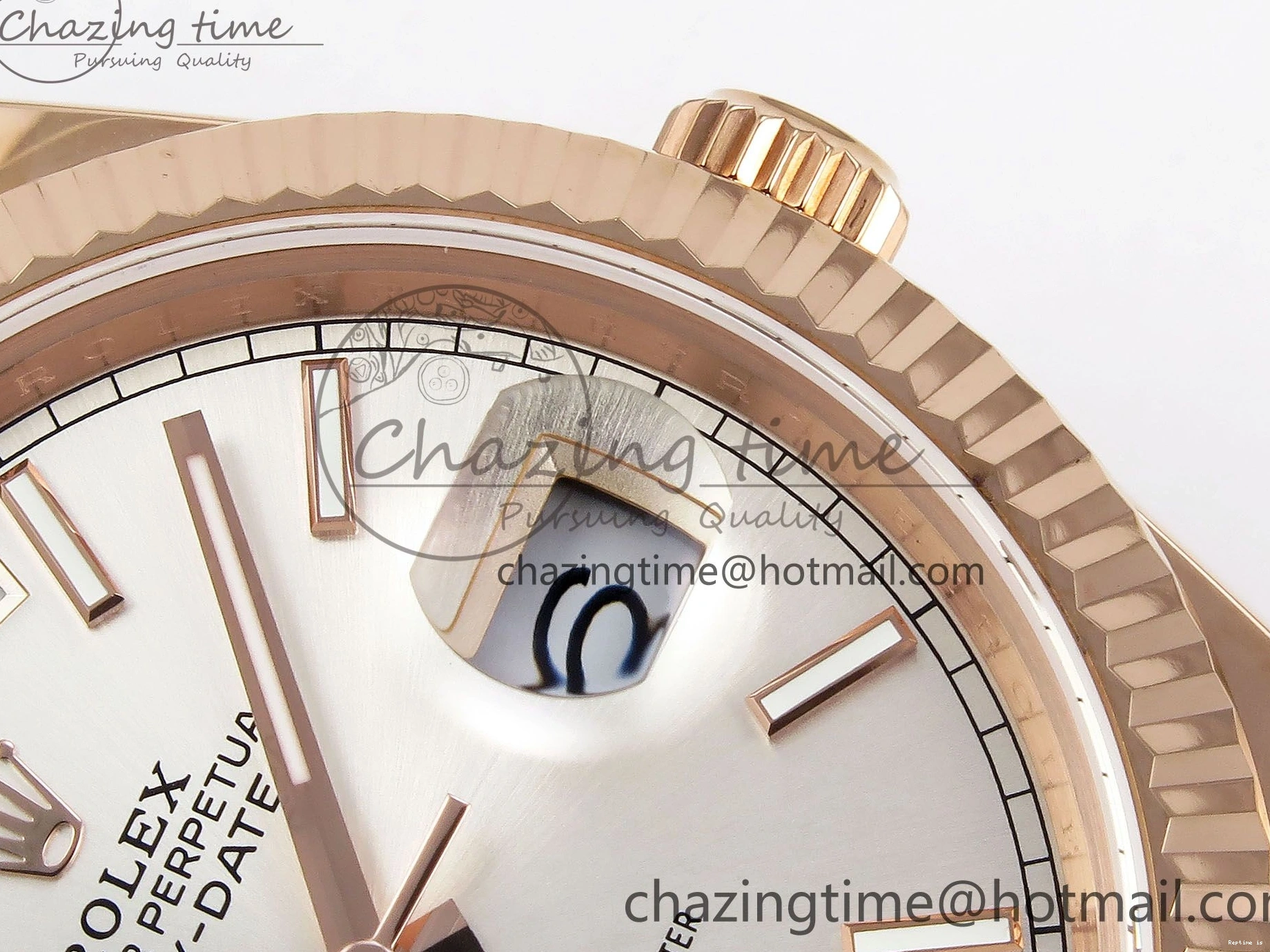 0109 OnTrend DayDate 40 RG JDF 904L Steel Silver Stick Dial on President Bracelet VR3255 V3 (Gain Weight) 1360